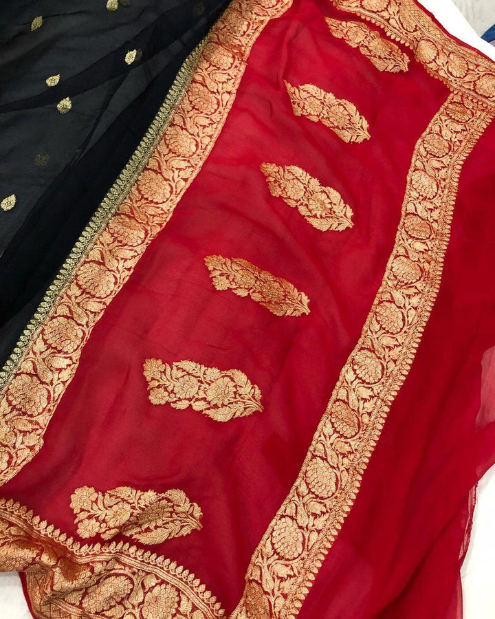 Black Khaddi Chiffon Banarasi Handloom Saree - Aura Benaras