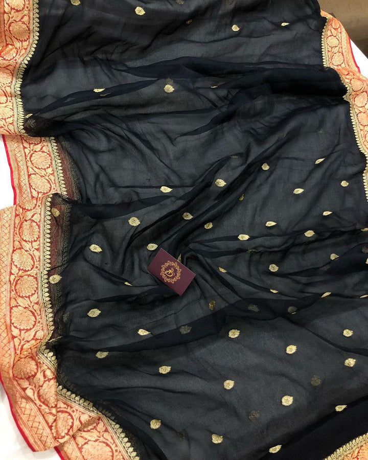 Black Khaddi Chiffon Banarasi Handloom Saree - Aura Benaras
