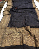 Black Banarasi Handloom Pure Khaddi Georgette Silk Saree - Aura Benaras