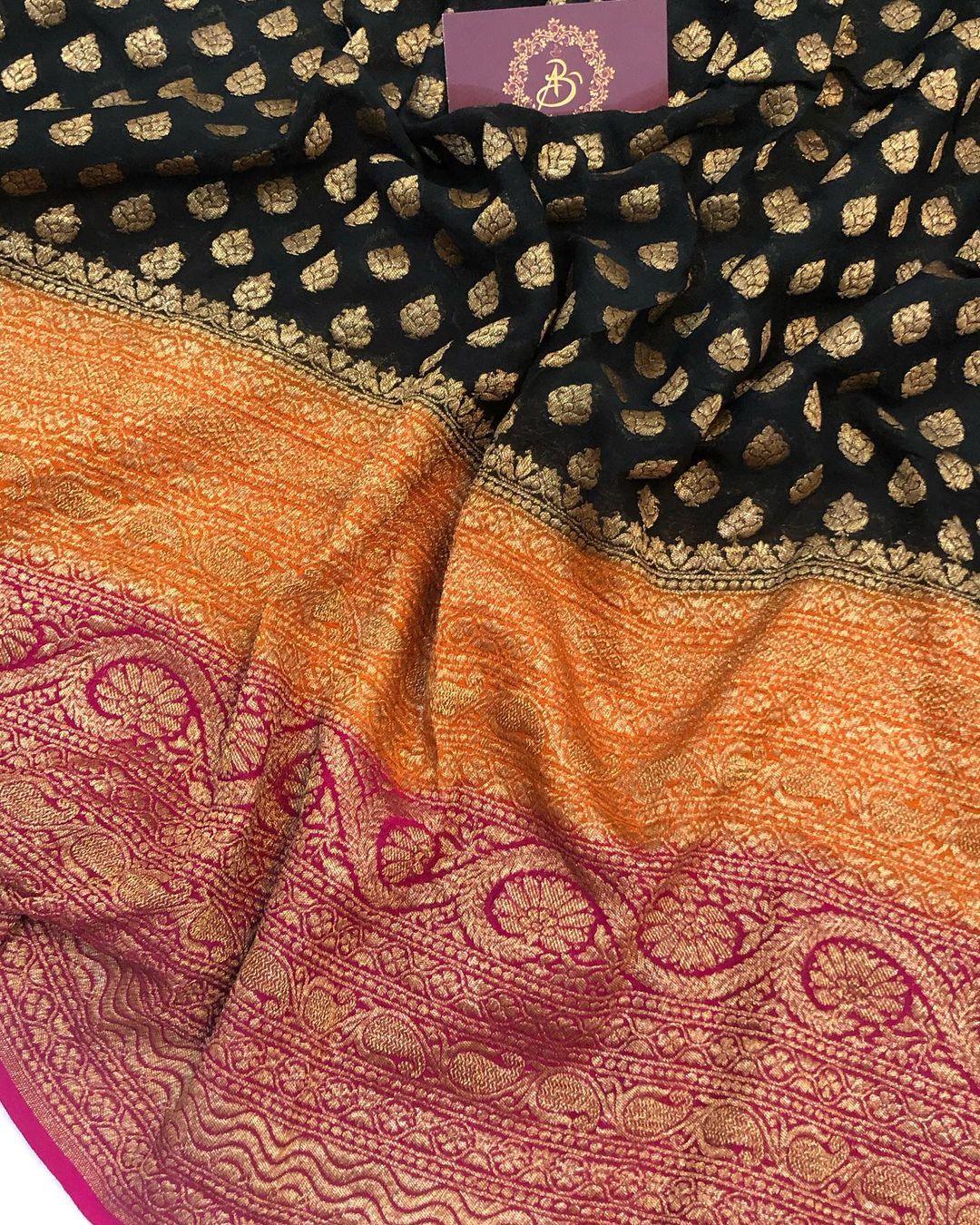 Royal Blue Banarasi Handloom Pure Khaddi Georgette Silk Saree - Aura Benaras