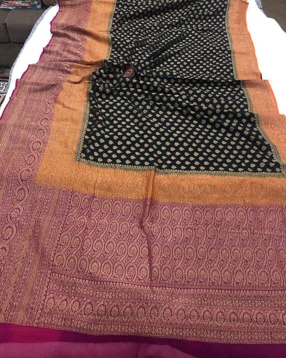 Royal Blue Banarasi Handloom Pure Khaddi Georgette Silk Saree - Aura Benaras