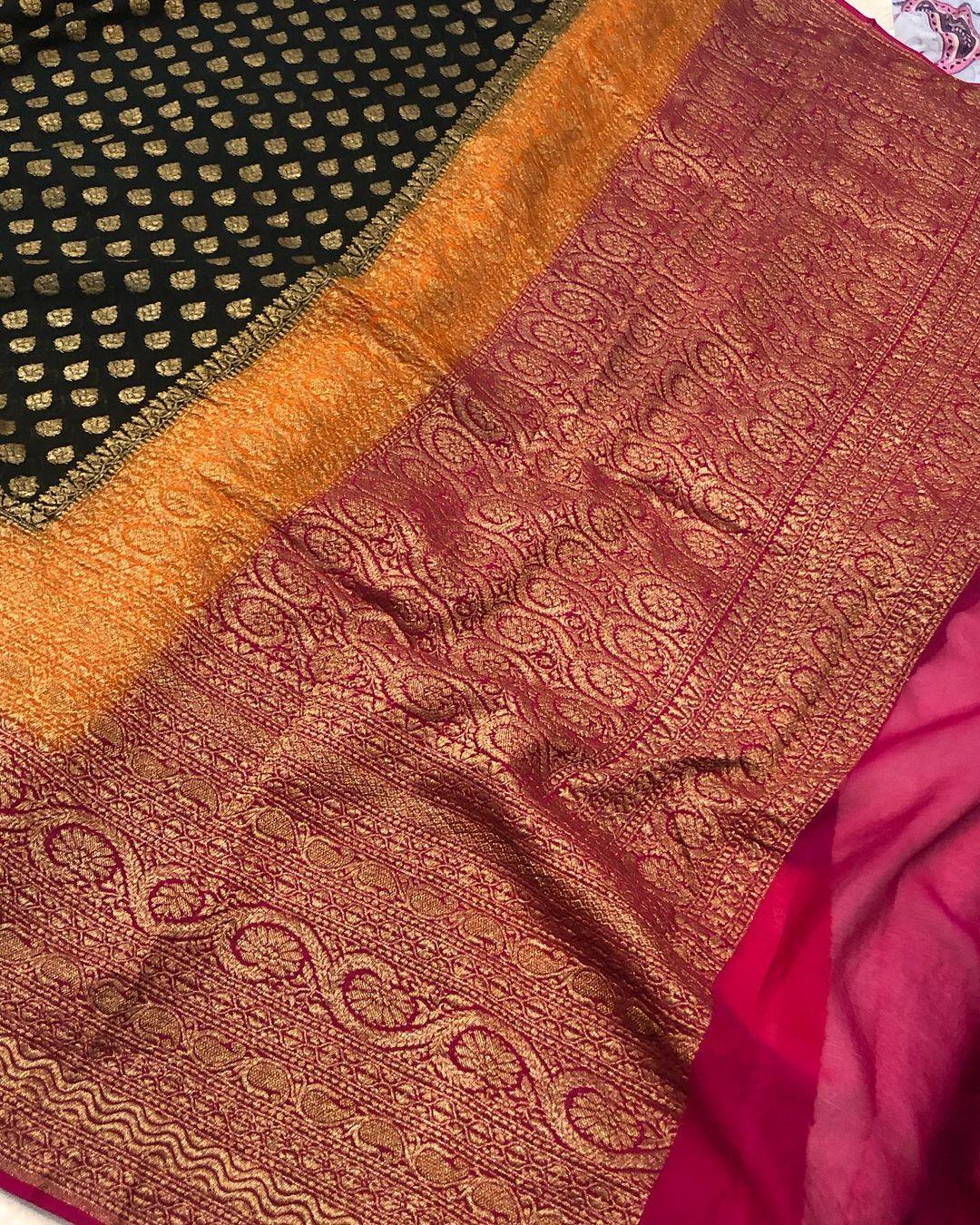 Royal Blue Banarasi Handloom Pure Khaddi Georgette Silk Saree - Aura Benaras