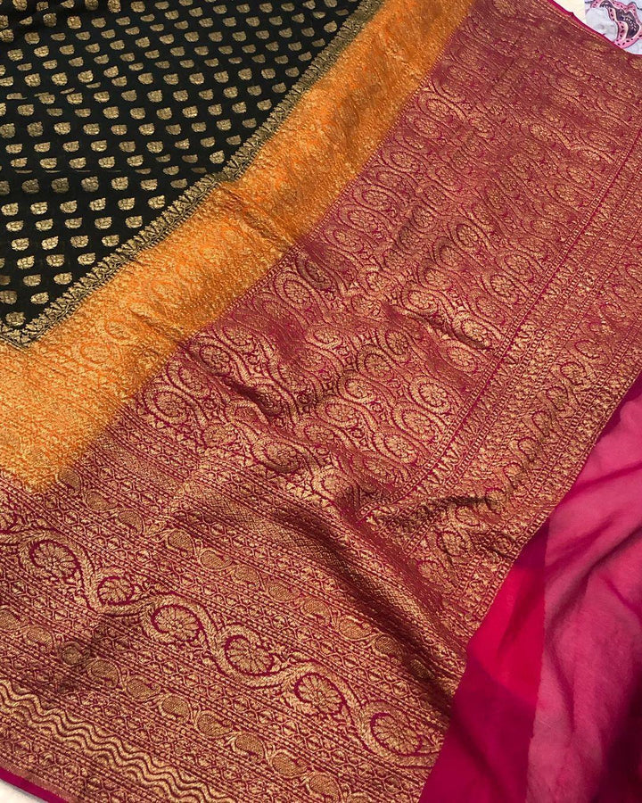 Royal Blue Banarasi Handloom Pure Khaddi Georgette Silk Saree - Aura Benaras