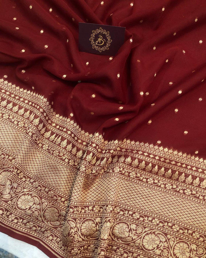 Brown Banarasi Handloom Pure Khaddi Georgette Silk Saree - Aura Benaras