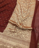 Brown Banarasi Handloom Pure Khaddi Georgette Silk Saree - Aura Benaras