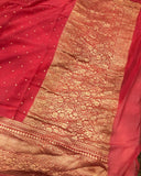 Strawberry Pink Banarasi Handloom Pure Khaddi Georgette Silk Saree - Aura Benaras