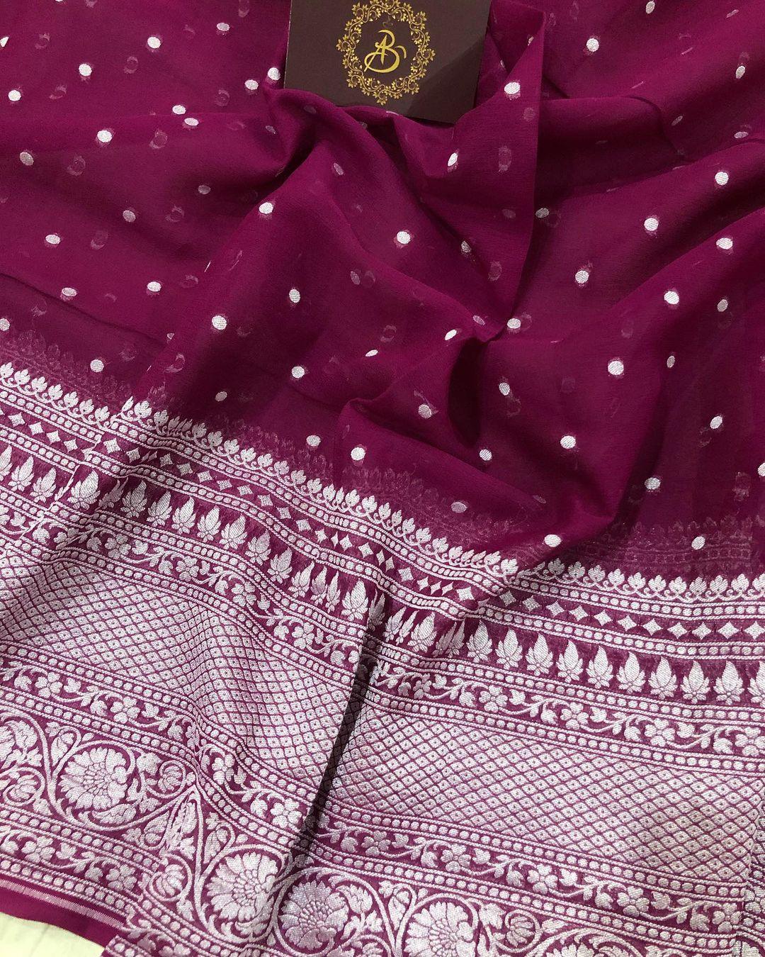 Falsa Shade Banarasi Pure Khaddi Georgette Silk Saree - Aura Benaras