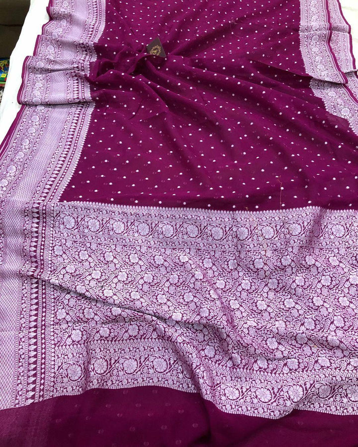 Falsa Shade Banarasi Pure Khaddi Georgette Silk Saree - Aura Benaras