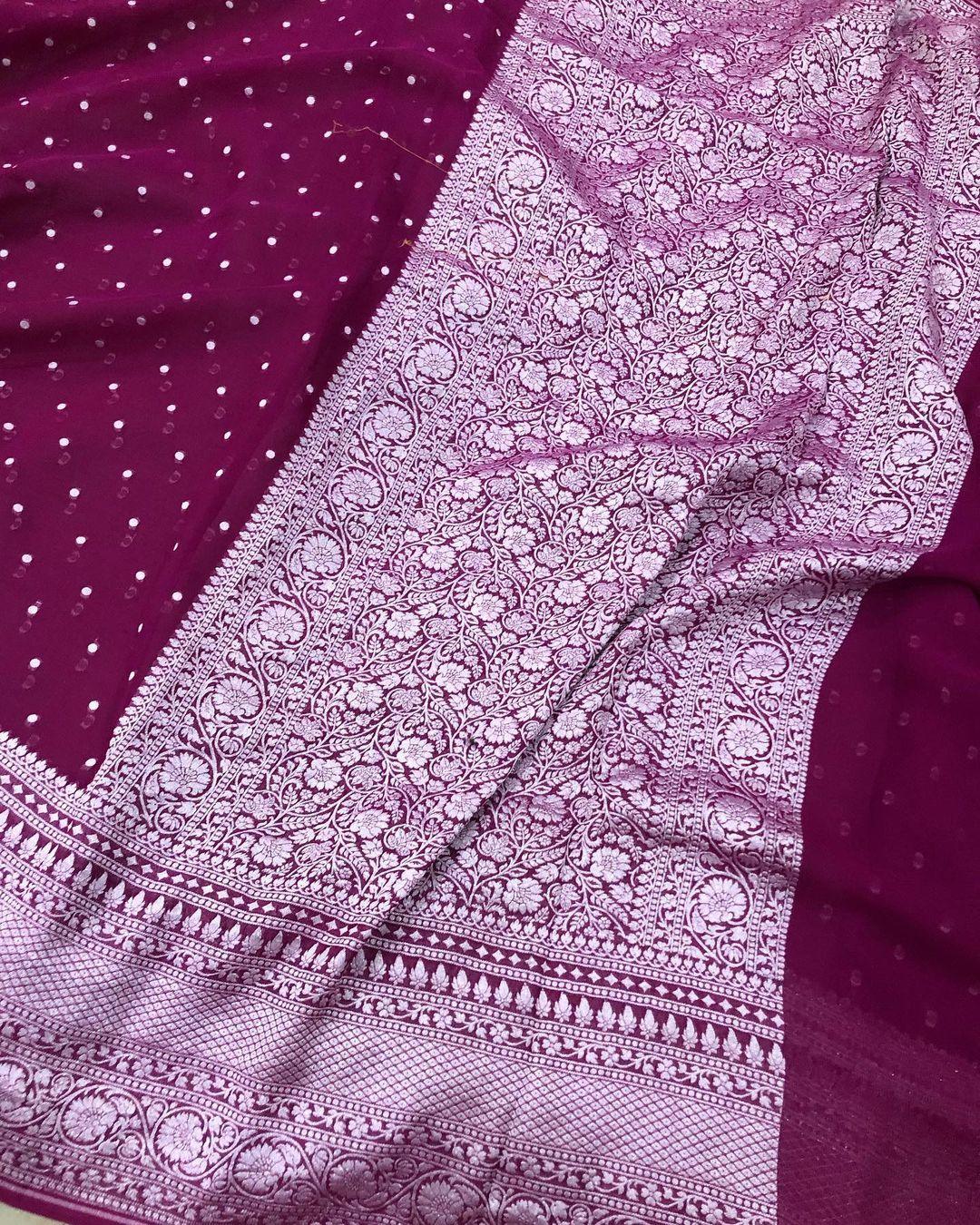 Falsa Shade Banarasi Pure Khaddi Georgette Silk Saree - Aura Benaras