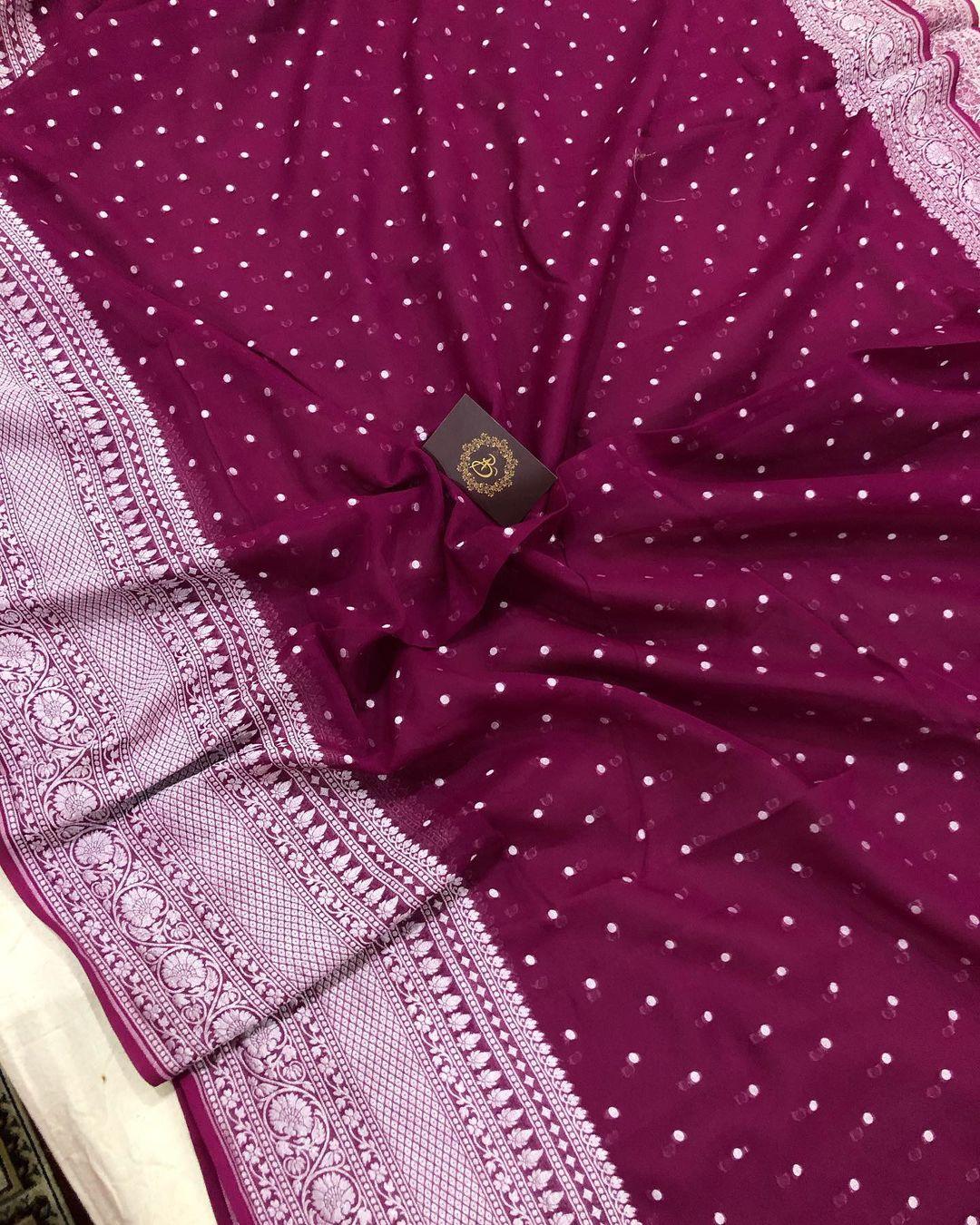 Falsa Shade Banarasi Pure Khaddi Georgette Silk Saree - Aura Benaras