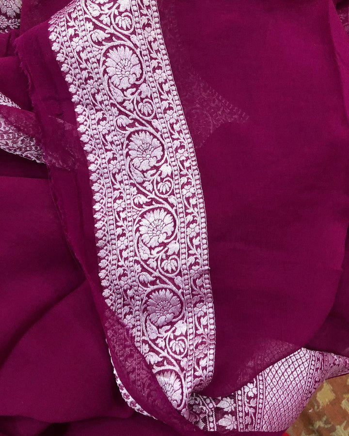 Falsa Shade Banarasi Pure Khaddi Georgette Silk Saree - Aura Benaras