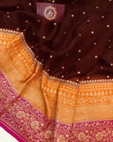 Deep Brown Banarasi Handloom Pure Khaddi Georgette Silk Saree - Aura Benaras