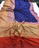 Royal Blue Broad Border Banarasi Handloom Pure Khaddi Georgette Silk Saree -  Aura Benaras