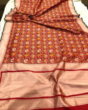 Red Ghatchola Banarasi Handloom Katan Silk Saree - Aura Benaras