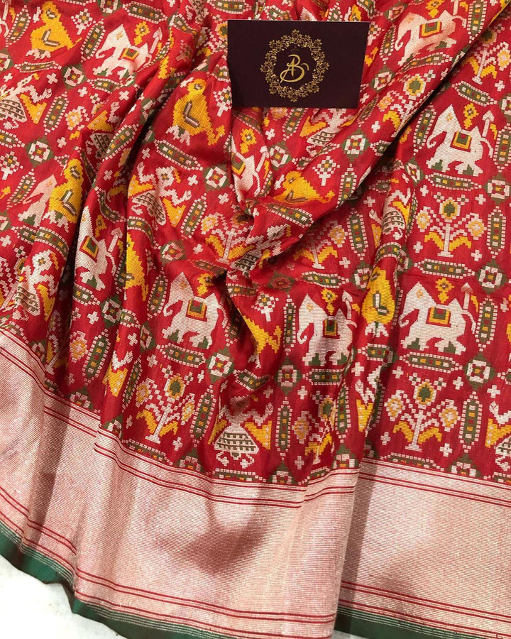 Red Ghatchola Banarasi Handloom Katan Silk Saree - Aura Benaras