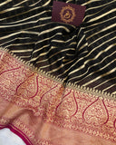 Black Baranasi Handloom Pure Georgette Silk Saree - Aura Benaras