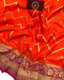 Orange Banarasi Handloom Pure Georgette Silk Saree - Aura Benaras