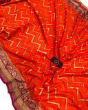 Orange Banarasi Handloom Pure Georgette Silk Saree - Aura Benaras