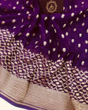 Purple Banarasi Handloom Pure Georgette Silk Saree - Aura Benaras