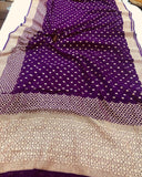 Purple Banarasi Handloom Pure Georgette Silk Saree - Aura Benaras