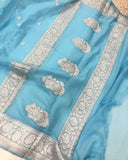 Powder Blue Khaddi Chiffon Banarasi Handloom Saree - Aura Benaras