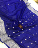 Royal Blue Banarasi Handloom Pure Georgette Silk Saree - Aura Benaras