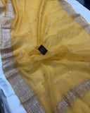 Mango Yellow Khaddi Chiffon Banarasi Handloom Saree - Aura Benaras