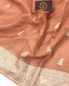 Inventive Orange Khaddi Chiffon Banarasi Handloom Saree - Aura Benaras