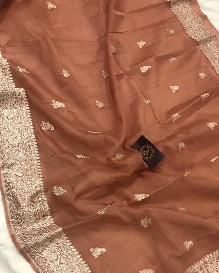 Inventive Orange Khaddi Chiffon Banarasi Handloom Saree - Aura Benaras