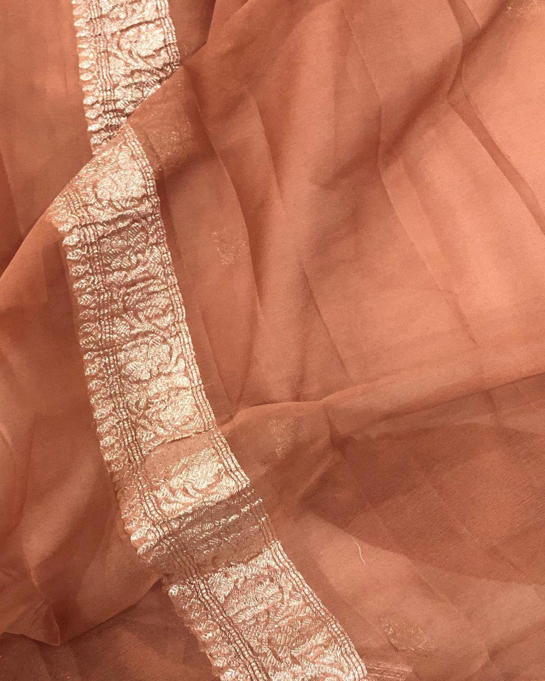 Inventive Orange Khaddi Chiffon Banarasi Handloom Saree - Aura Benaras