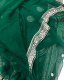 Green Banarasi Handloom Pure Georgette Silk Saree - Aura Benaras