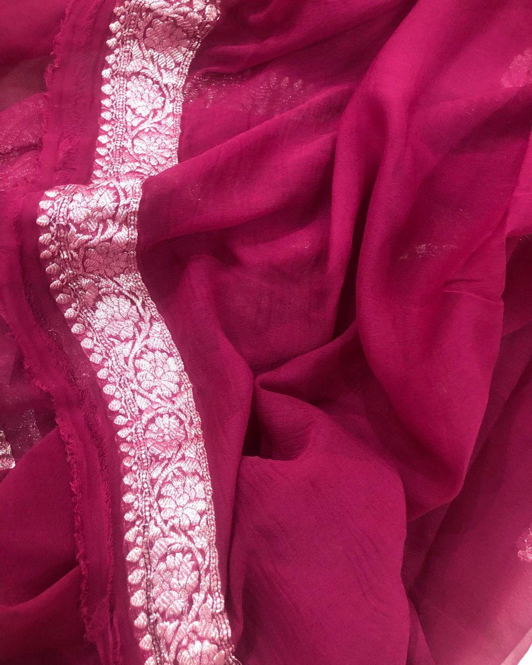 Wine Banarasi Handloom Pure Georgette Silk Saree - Aura Benaras