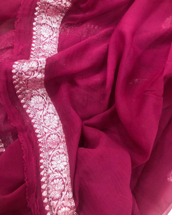Wine Banarasi Handloom Pure Georgette Silk Saree - Aura Benaras