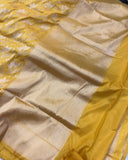 Yellow Banarasi Handloom Pure Katan Silk Saree - Aura Benaras