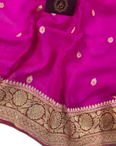 Pink Banarasi Handloom Pure Georgette Silk Saree - Aura Benaras