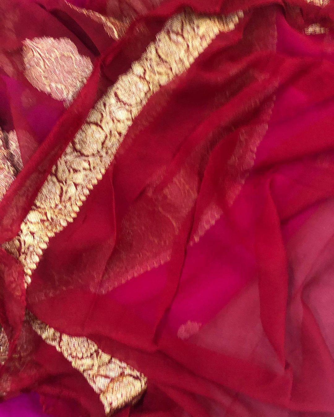 Pink Banarasi Handloom Pure Georgette Silk Saree - Aura Benaras
