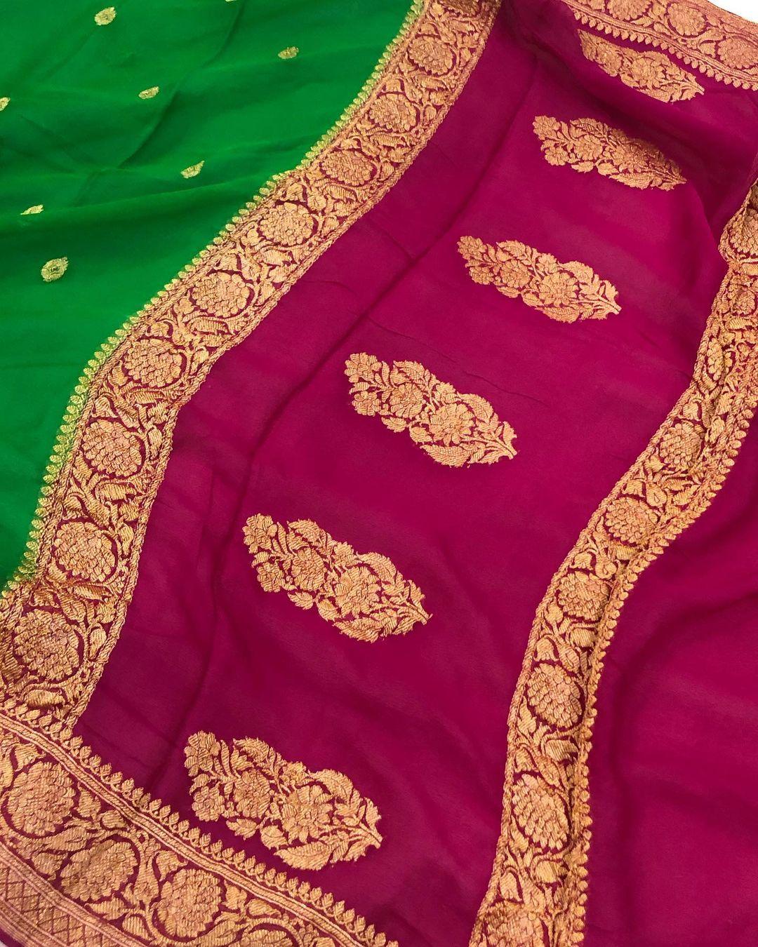 Banarasi Handloom Pure Georgette Silk Saree - Aura Benaras