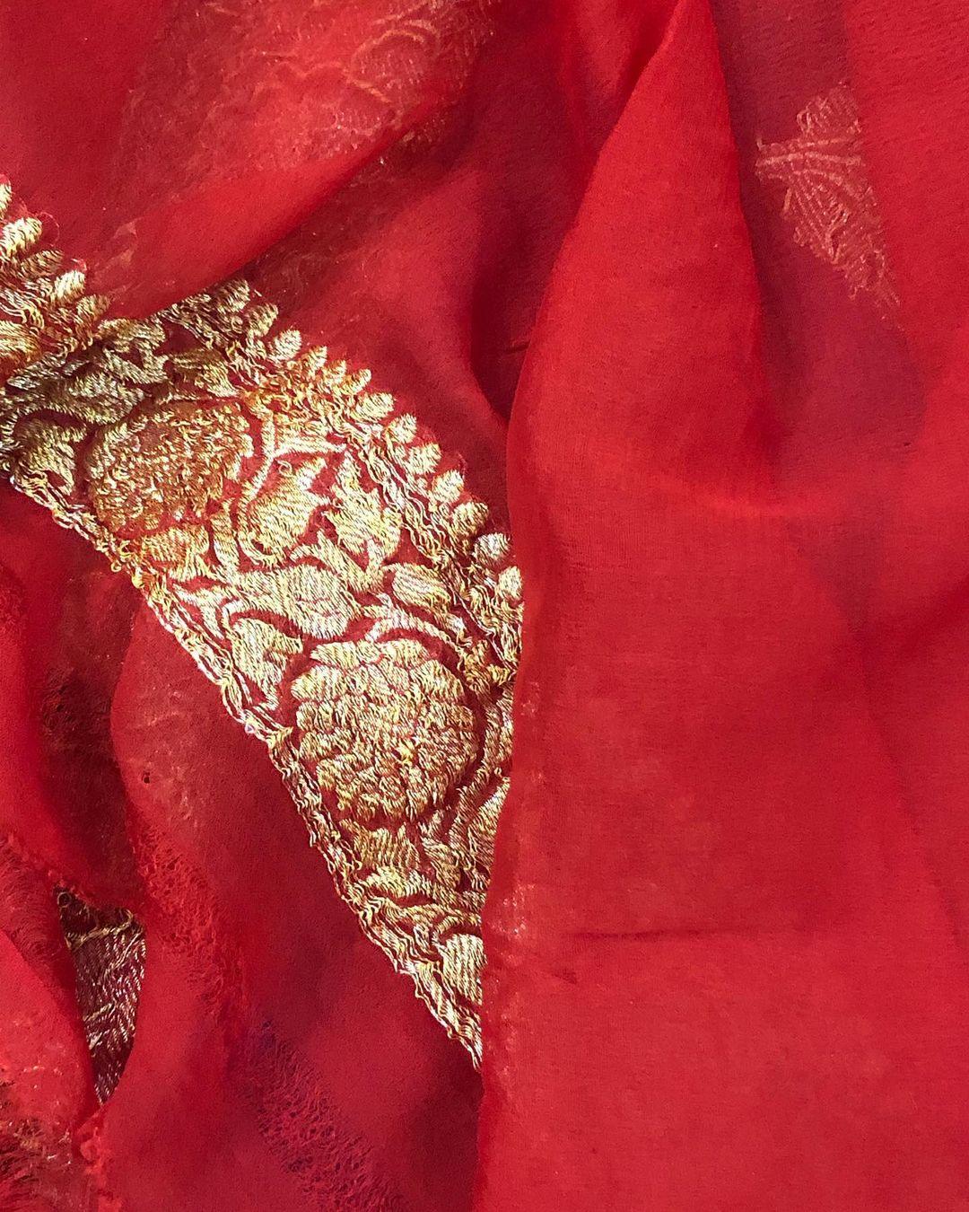 Royal Blue Banarasi Handloom Pure Georgette Silk Saree - Aura Benaras