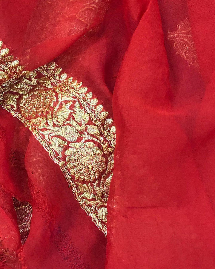 Royal Blue Banarasi Handloom Pure Georgette Silk Saree - Aura Benaras