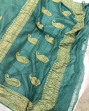 Grayish Green Banarasi Handloom Pure Georgette Silk Saree - Aura Benaras