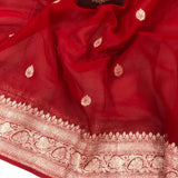 Chili Red Banarasi Handloom Pure Georgette Silk Saree - Aura Benaras