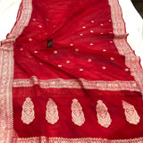 Chili Red Banarasi Handloom Pure Georgette Silk Saree - Aura Benaras
