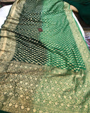 Green Shaded Zardozi Handloom Pure Georgette Silk Saree - Aura Benaras