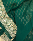 Green Shaded Zardozi Handloom Pure Georgette Silk Saree - Aura Benaras