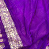 Pink Purple Zardozi Handloom Pure Georgette Silk Saree - Aura Benaras