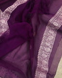 Purple Khaddi Chiffon Georgette Banarasi Handloom Saree - Aura Benaras