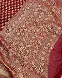Red Banarasi Handloom Pure Khaddi Goergette Silk Saree - Aura Benaras