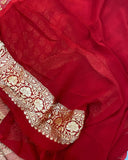 Red Banarasi Handloom Pure Khaddi Goergette Silk Saree - Aura Benaras