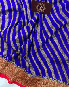 Blue Banarasi Handloom Khaddi Georgette Silk Saree - Aura Benaras