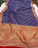 Royal Blue Pure Banarasi Handloo Khaddi Georgette Silk Saree - Aura Benaras